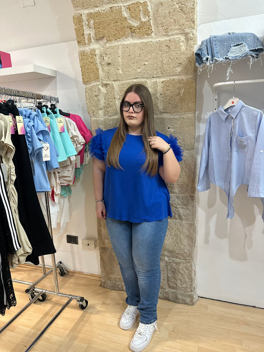 T-shirt con maniche in tulle